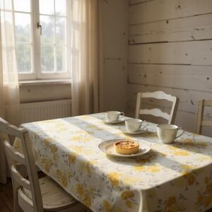 Ralph Lauren Belleisle‎ Tablecloth & 4 Dinner Napkins Yellow Gray Floral Cotton